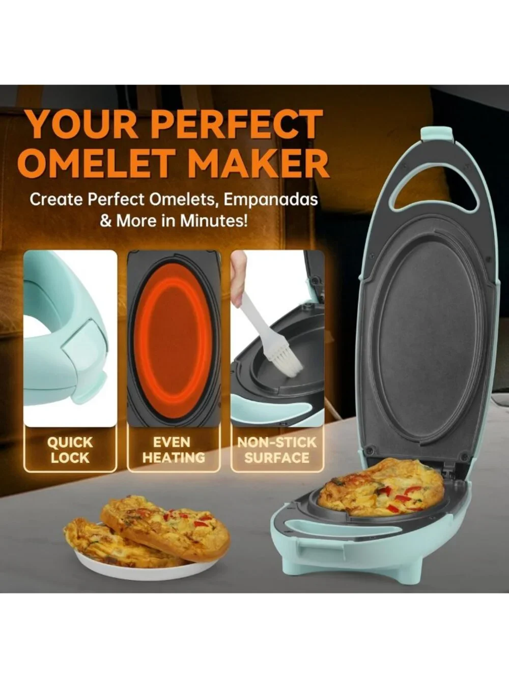 Electric Omelette Maker - Nonstick Double-Sided Pan for Frittatas & Eggs, Aqua